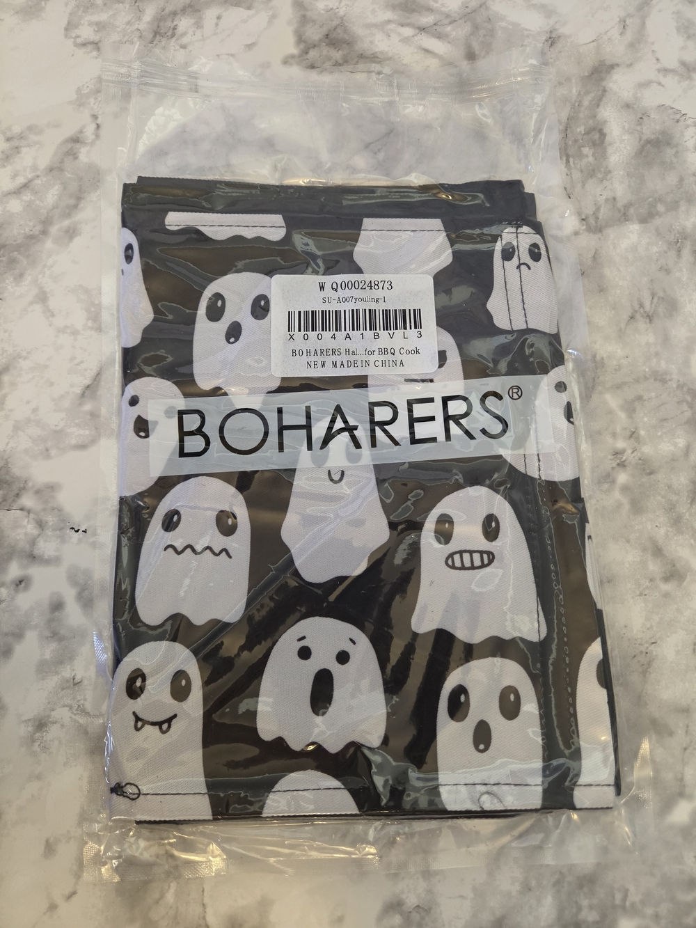 Waist Apron with 3 Pockets - Black Halloween Ghost Short Apron